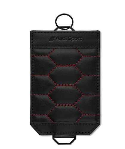 Leather case for car keys, black/red